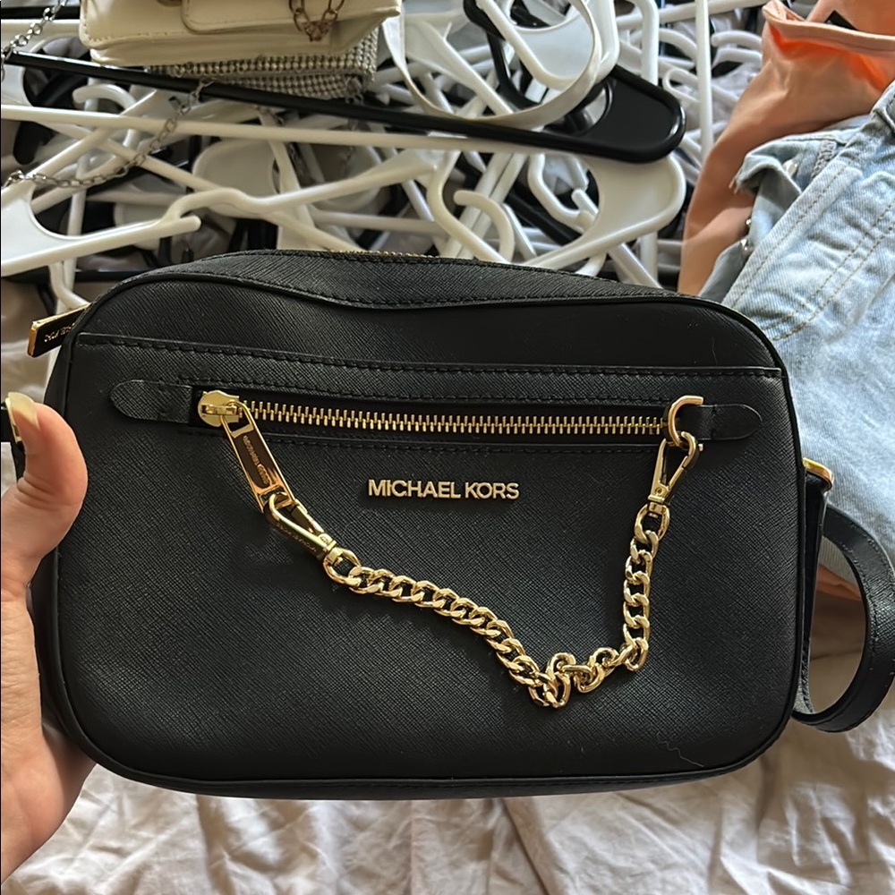 Michael Kors Black and Gold Crossbody Bag certified